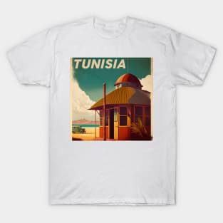 Tunisia Hut Vintage Travel Art Poster T-Shirt